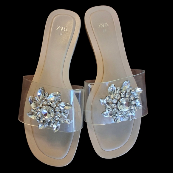 Zara Shoes - Zara Embellished Flat Vinyl Slip-On Fashion Sandals Women Size 7.5